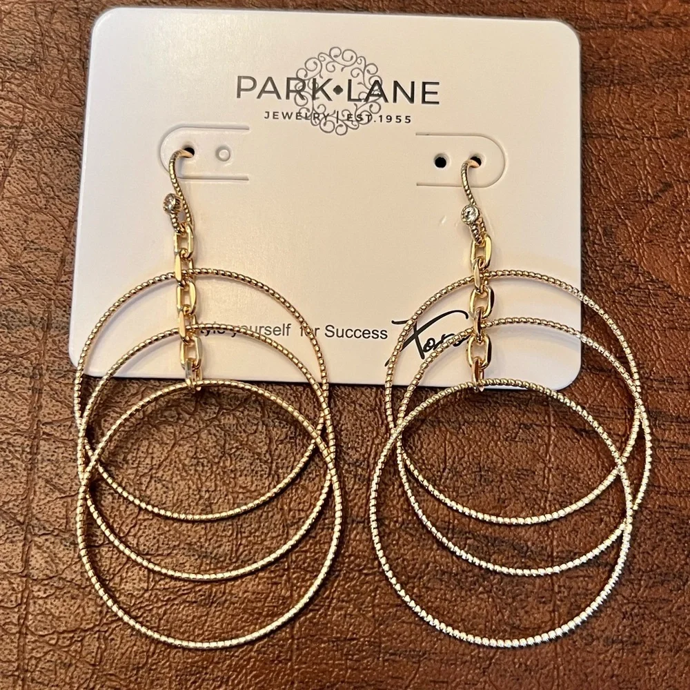 Park Lane TEMPO Multi-Hoop Dangling Gold Earrings, Featherlight, 3” Long, NWT